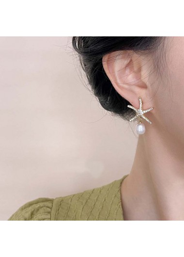 women clothes image of Golden Starfish Pearl Design Copper Earrings