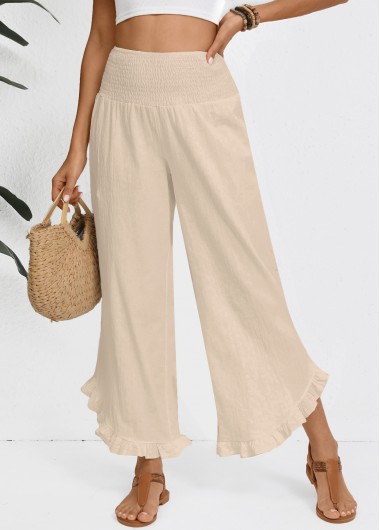 women clothes image of Raw White Wide Leg Elastic Waist High Waisted Pants