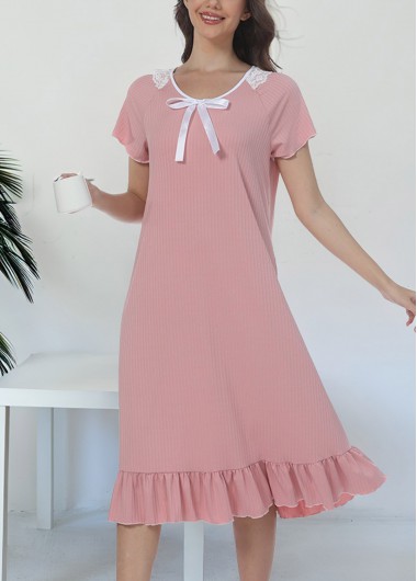 women clothes image of Light Pink Short Sleeve Round Neck Nightdress