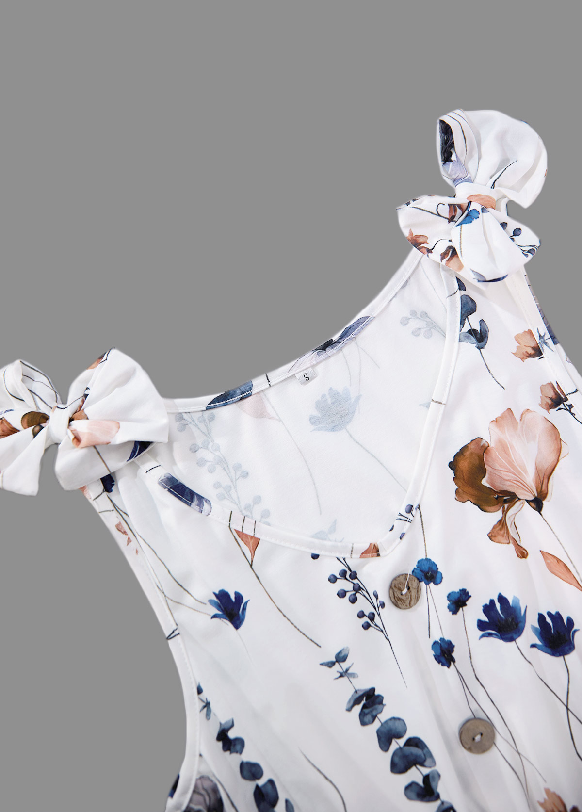 White Smocked Floral Print Short Sleeveless V Neck Dress | picture 