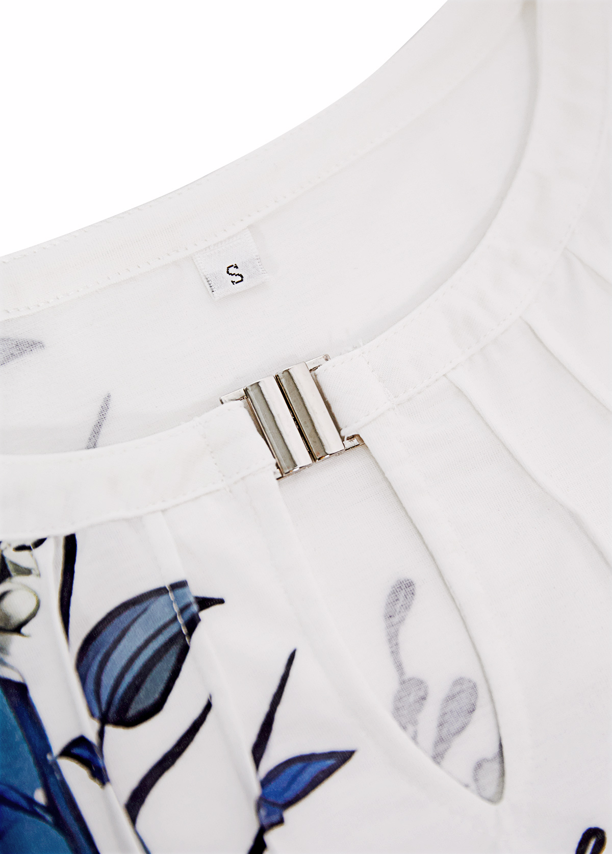 White Cut Out Floral Print Short Sleeve T Shirt | picture 