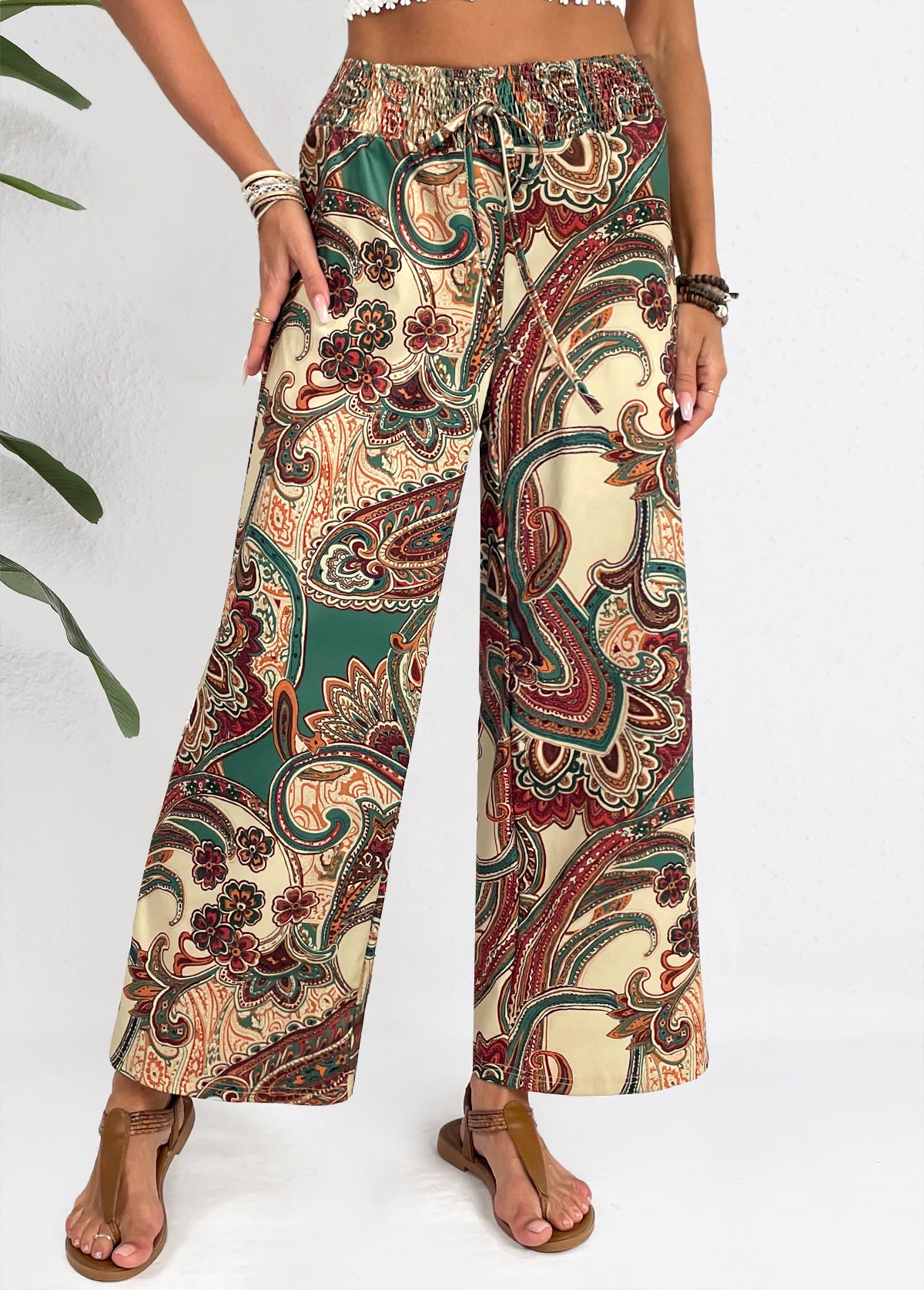 Light Camel Soft Tribal Print Wide Leg Pants | picture 