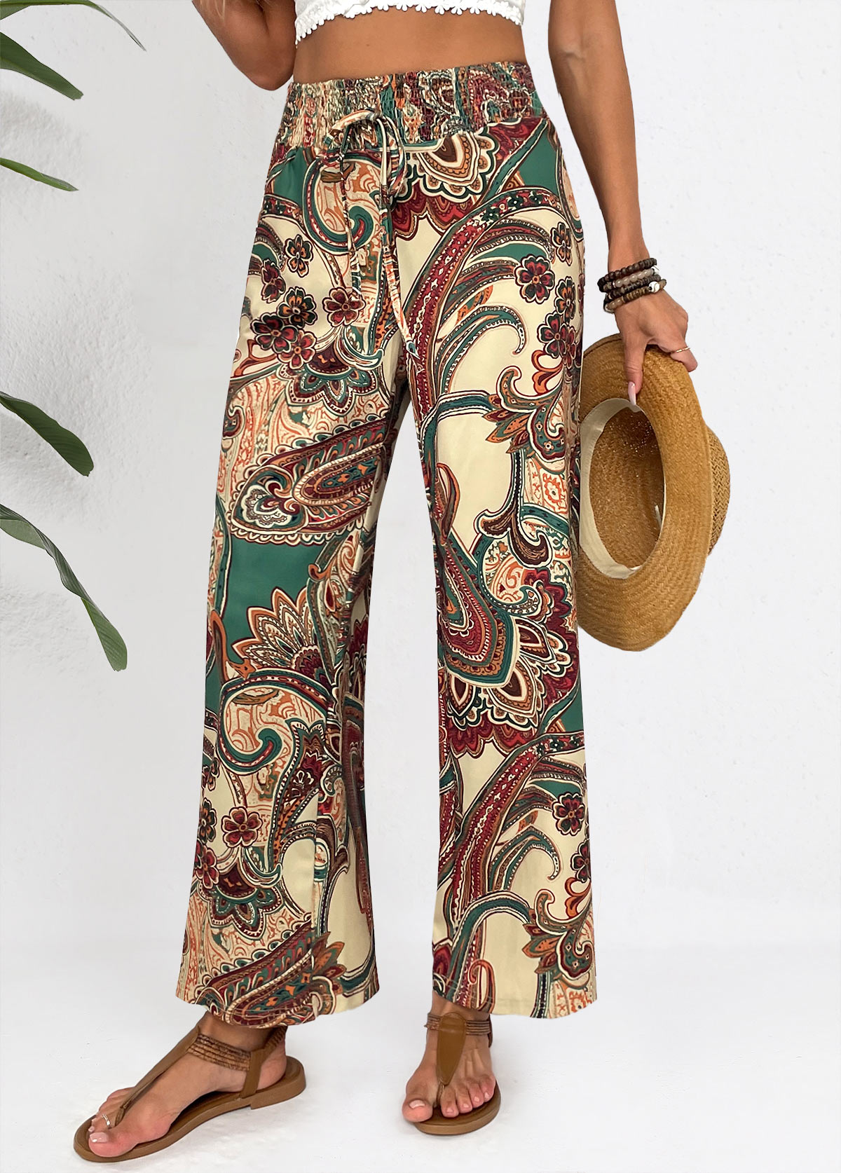 Light Camel Soft Tribal Print Wide Leg Pants | picture 