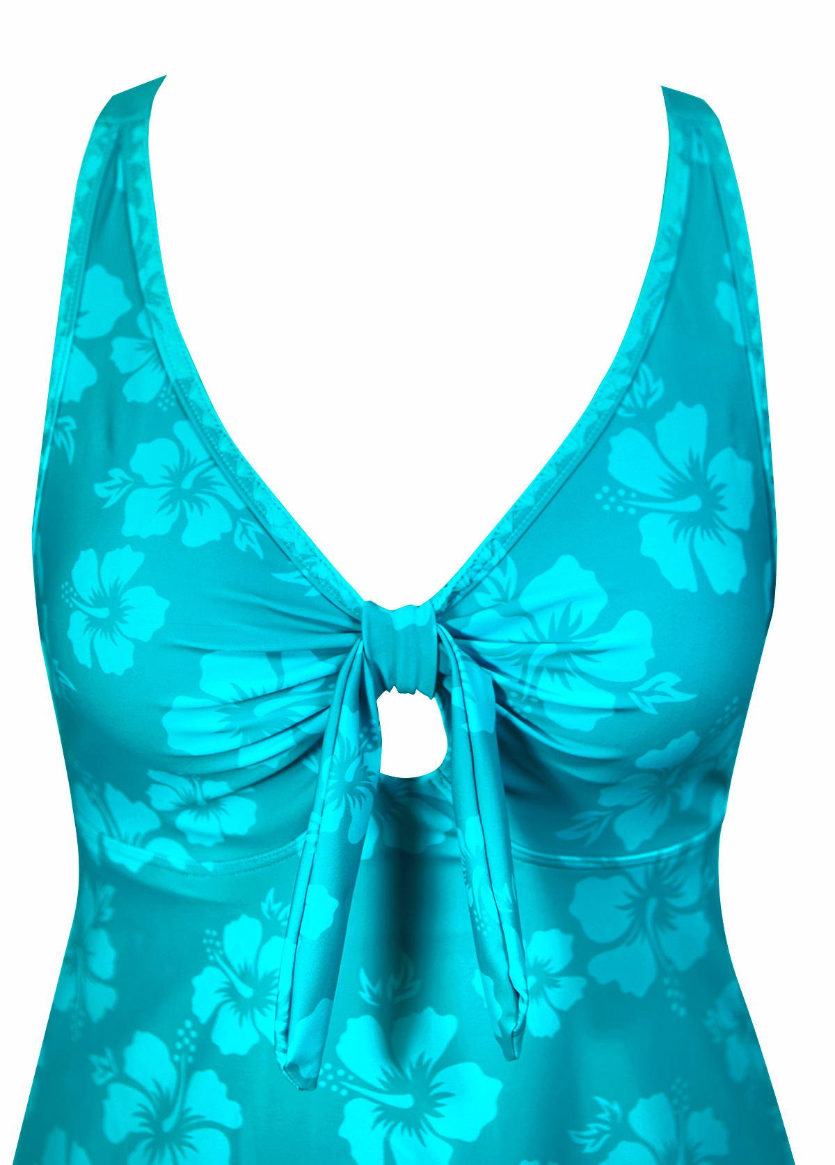 Criss Cross Mid Waisted Floral Print Cyan Tankini Set | picture 