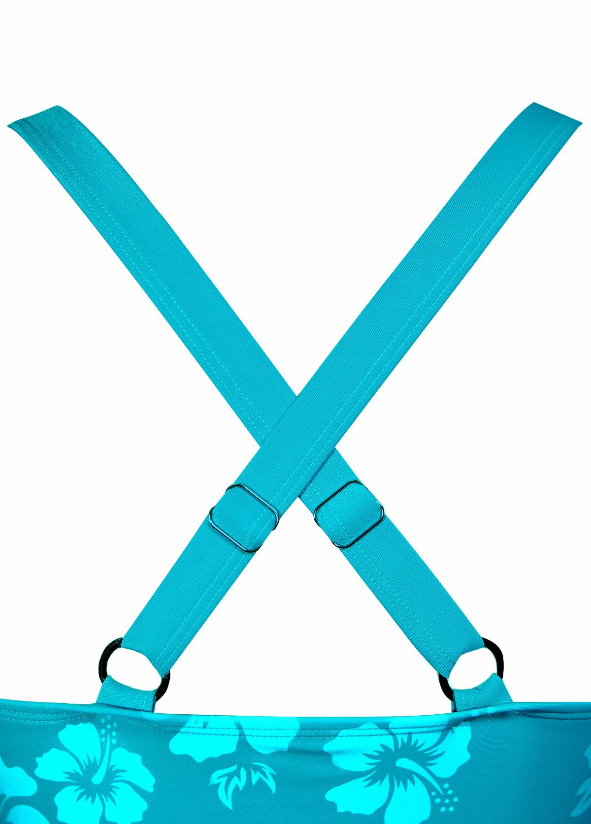 Criss Cross Mid Waisted Floral Print Cyan Tankini Set | picture 