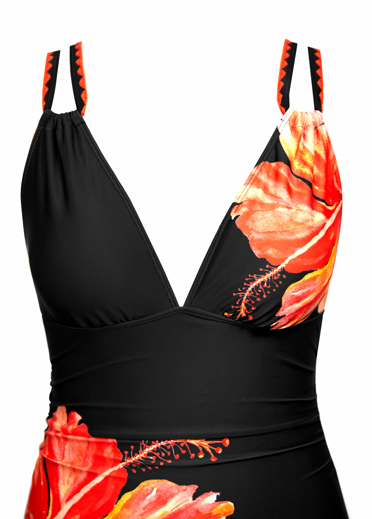 Circular Ring Floral Print Orange One Piece Swimwear | picture 
