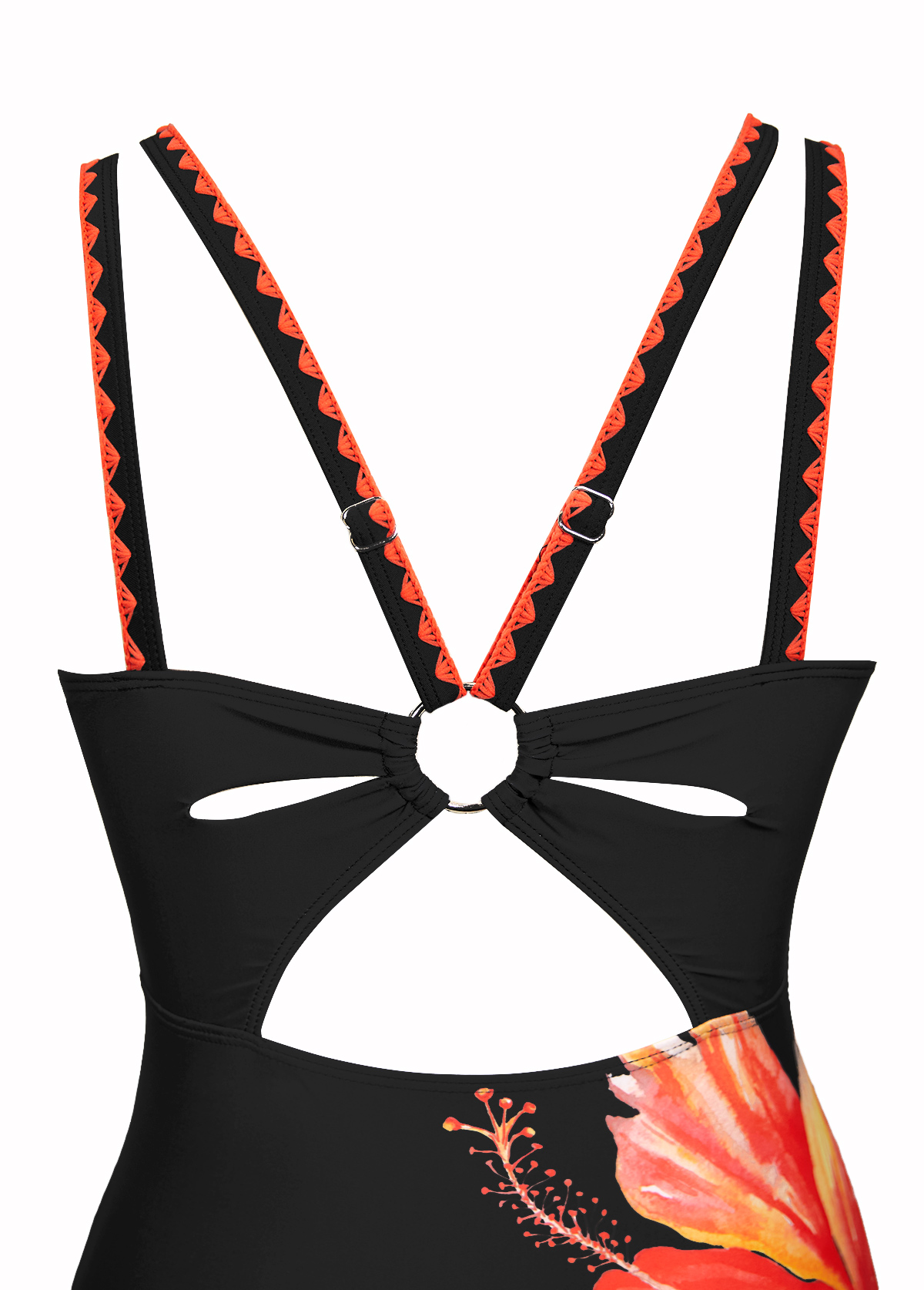 Circular Ring Floral Print Orange One Piece Swimwear | picture 