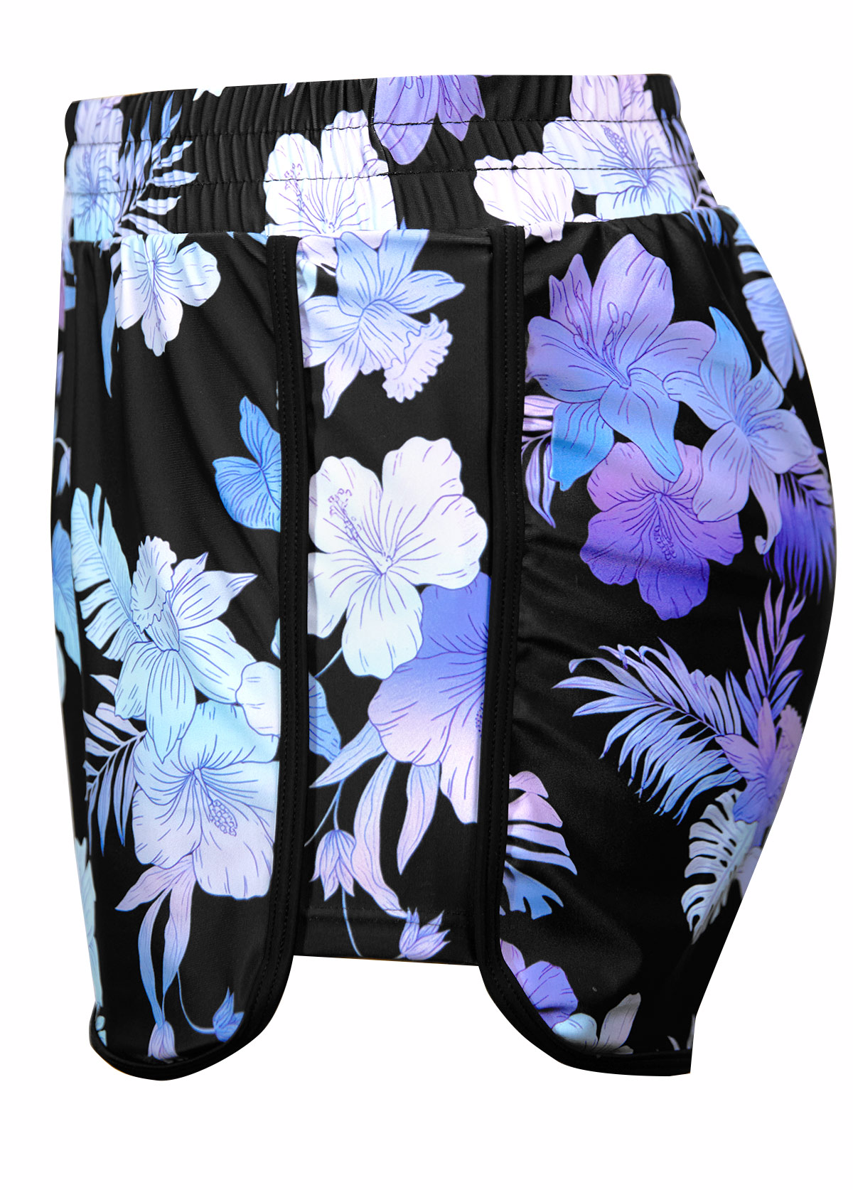 Contrast Binding Mid Waisted Floral Print Black Tankini Set | picture 