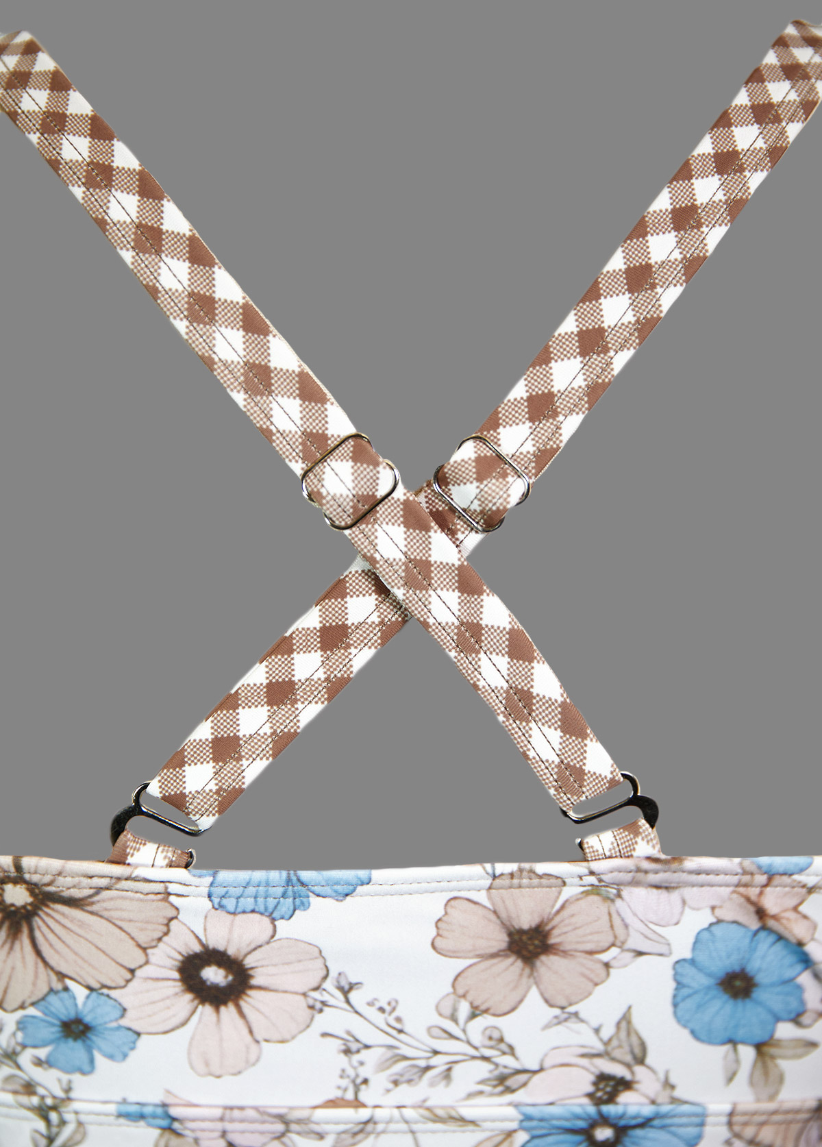 Ruched Mid Waisted Floral Print Light Coffee Tankini Set | picture 