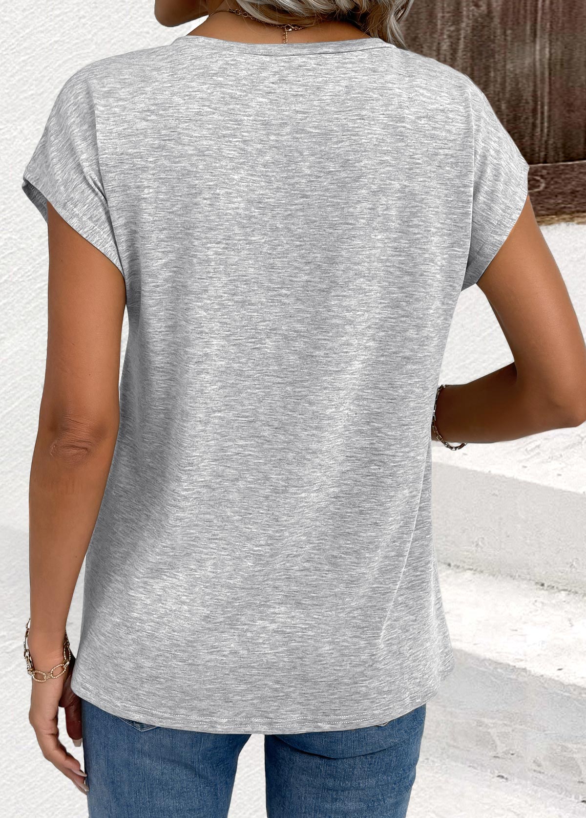 Light Grey Short Sleeve V Neck T Shirt | picture 