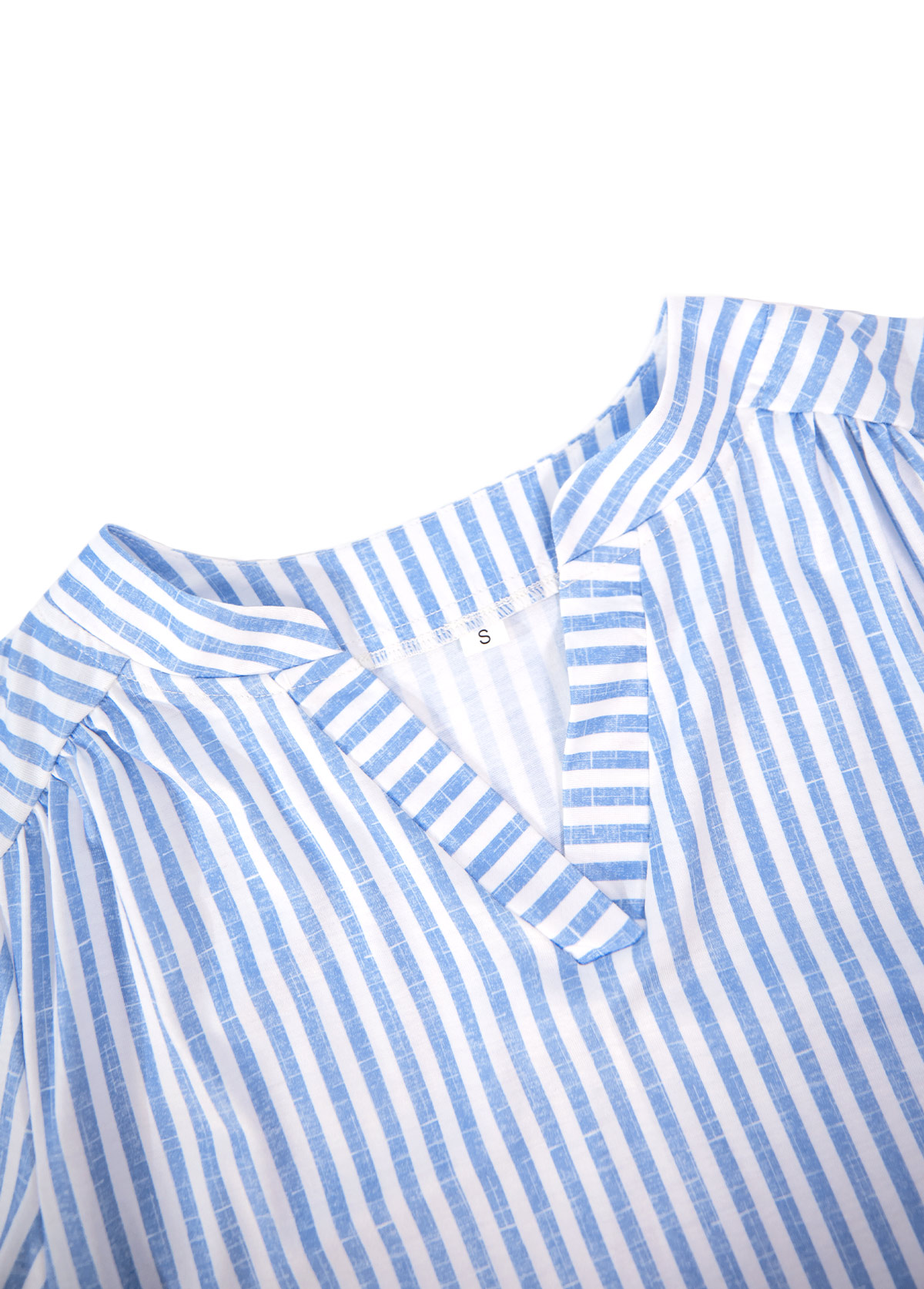 Blue Split Striped Short Sleeve Blouse | picture 