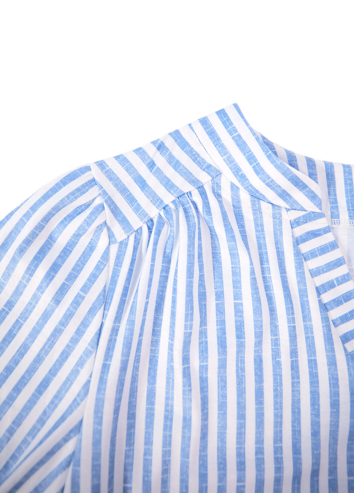 Blue Split Striped Short Sleeve Blouse | picture 