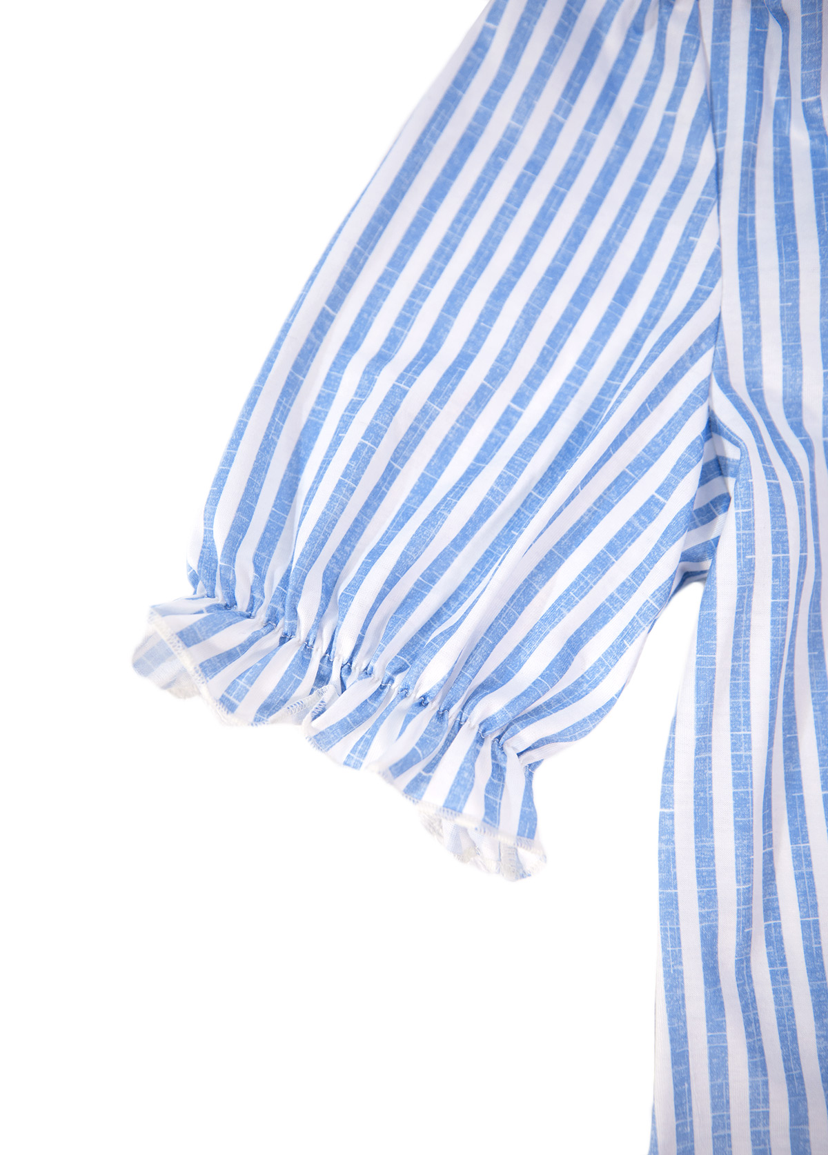 Blue Split Striped Short Sleeve Blouse | picture 