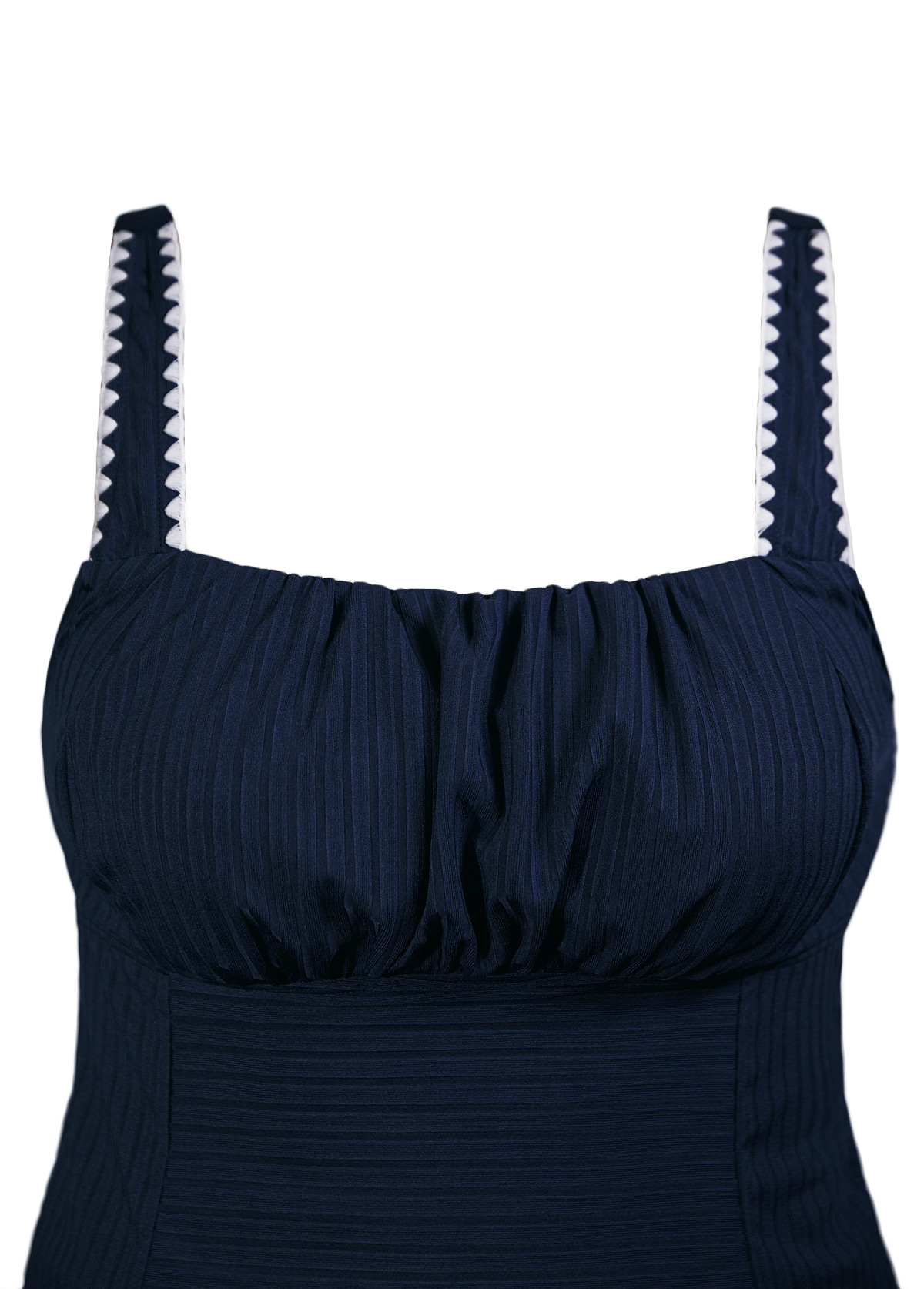 Contrast Binding Mid Waisted Paisley Print Navy Tankini Set | picture 