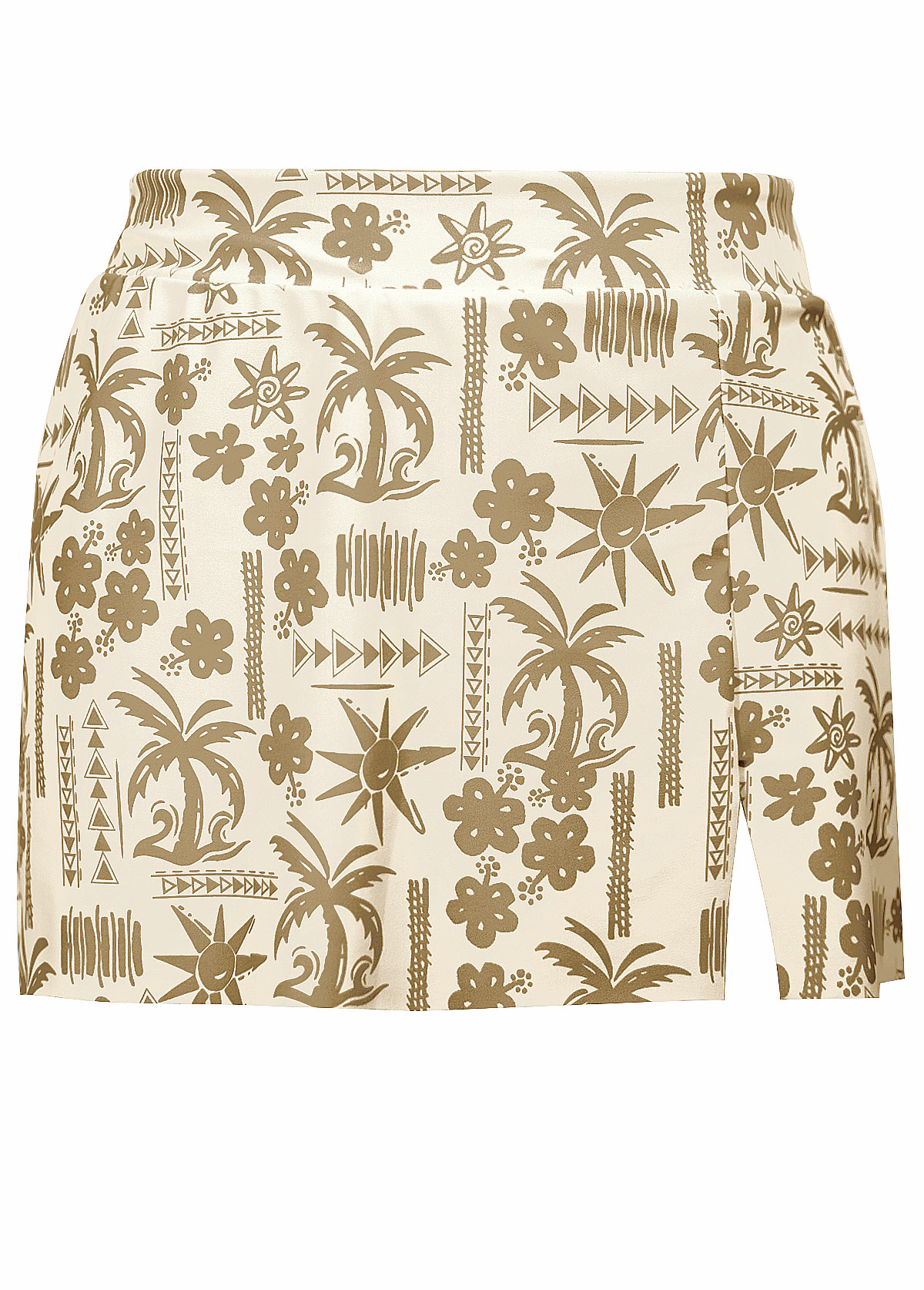 Ruched Mid Waisted Tropical Plants Print Beige Tankini Set | picture 