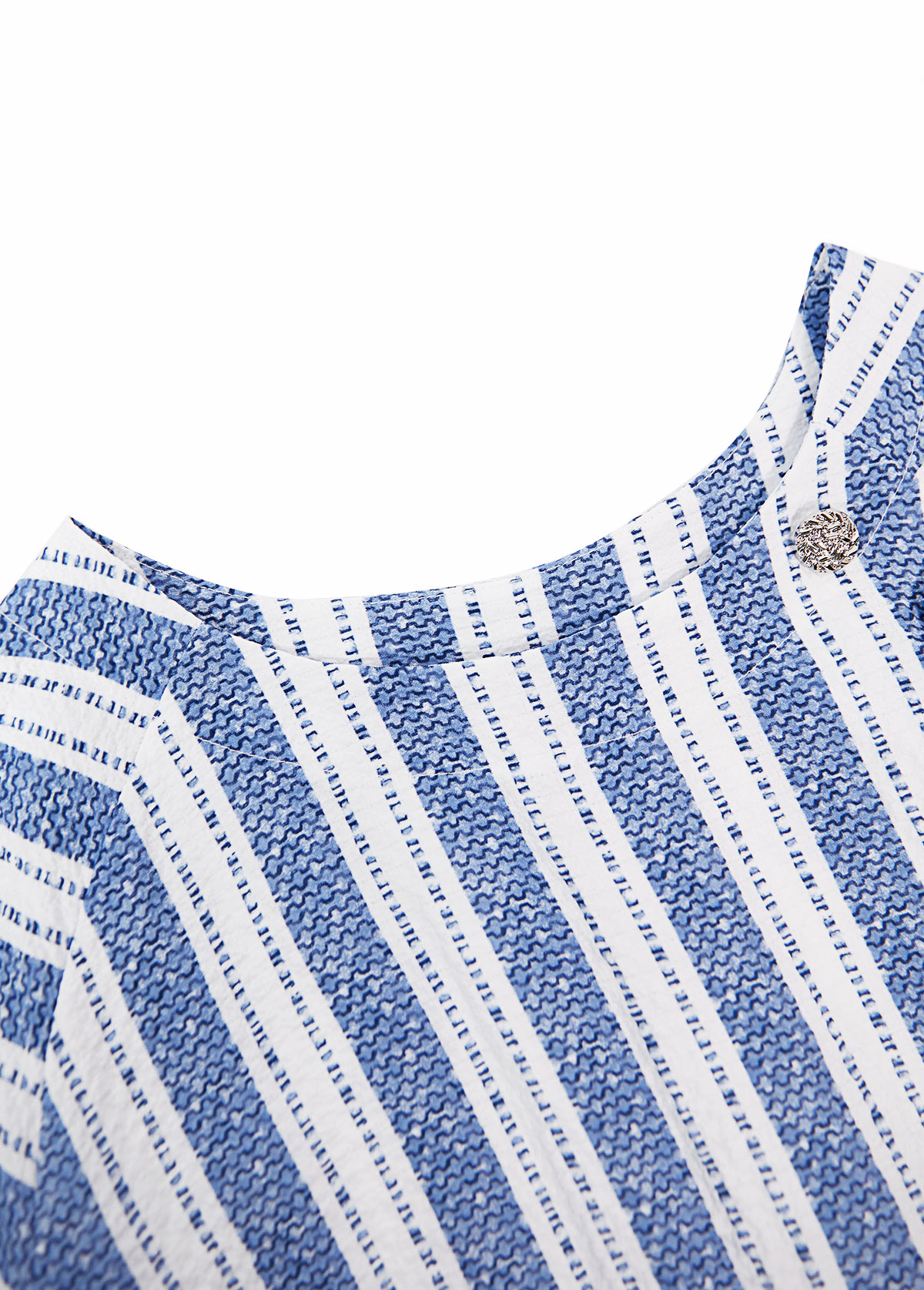 Blue Geometric Print Short Sleeve Round Neck Blouse | picture 