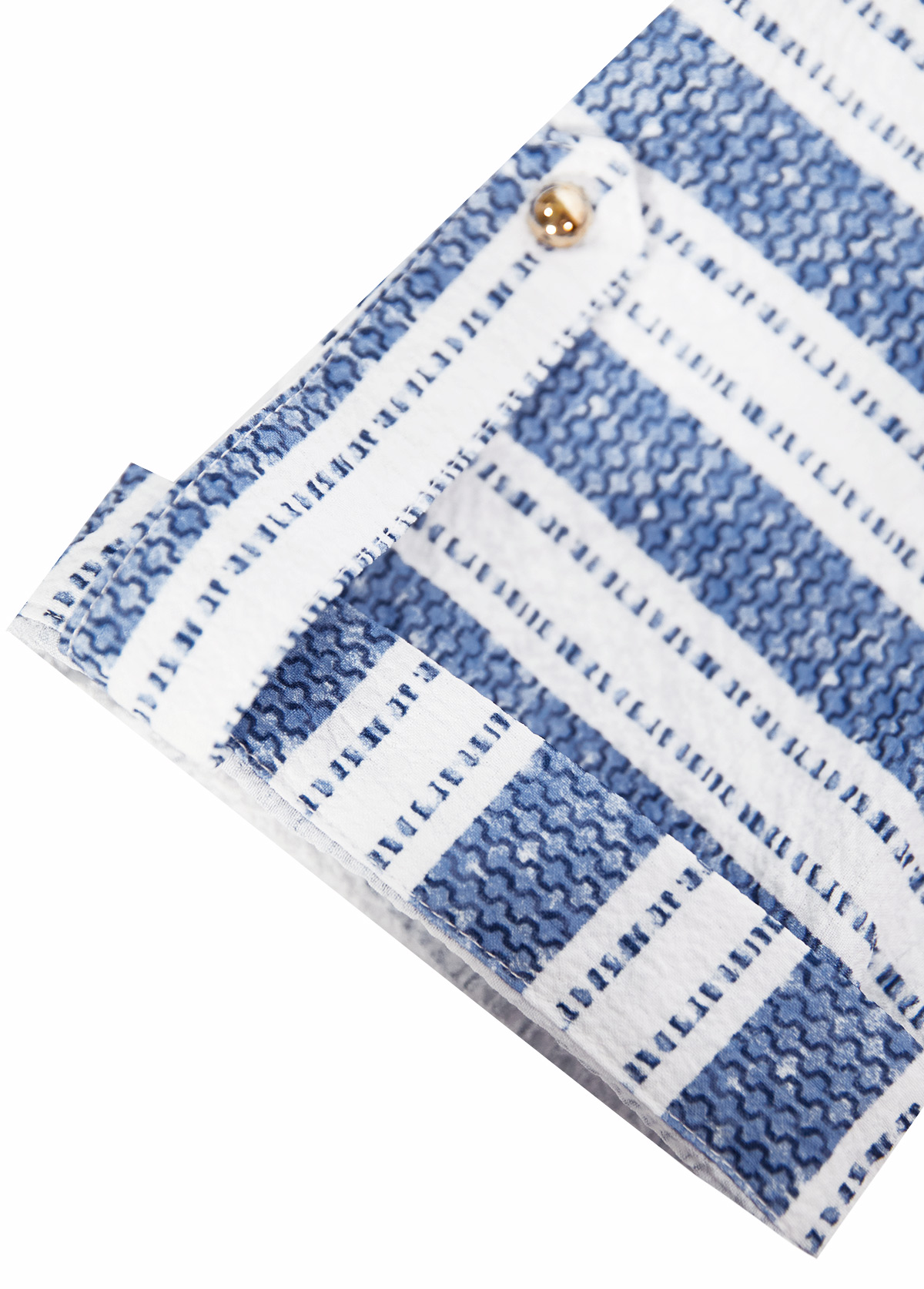 Blue Geometric Print Short Sleeve Round Neck Blouse | picture 