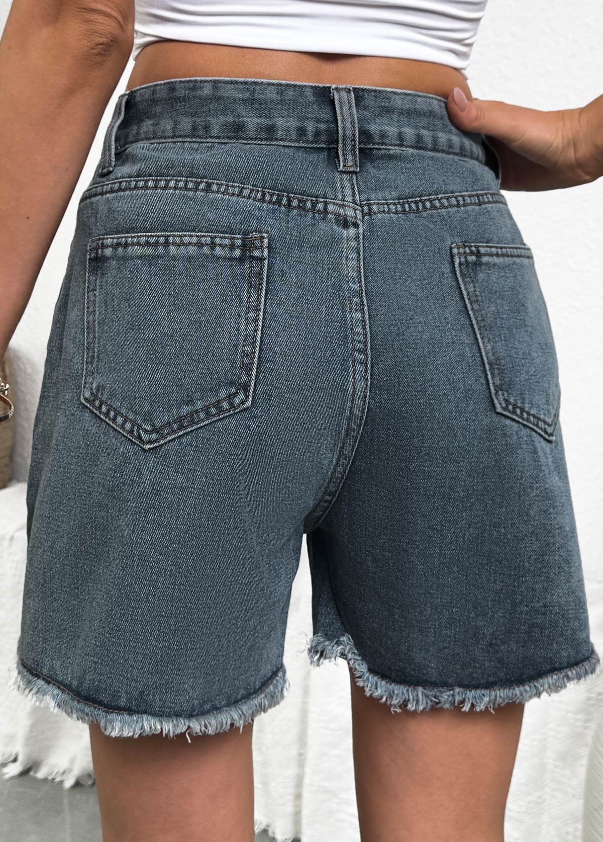 Denim Blue Button Fly High Waisted Shorts | picture 