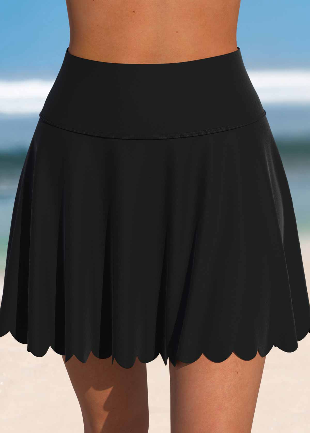 High Waisted Black Scalloped Hem Swim Skirt | picture 