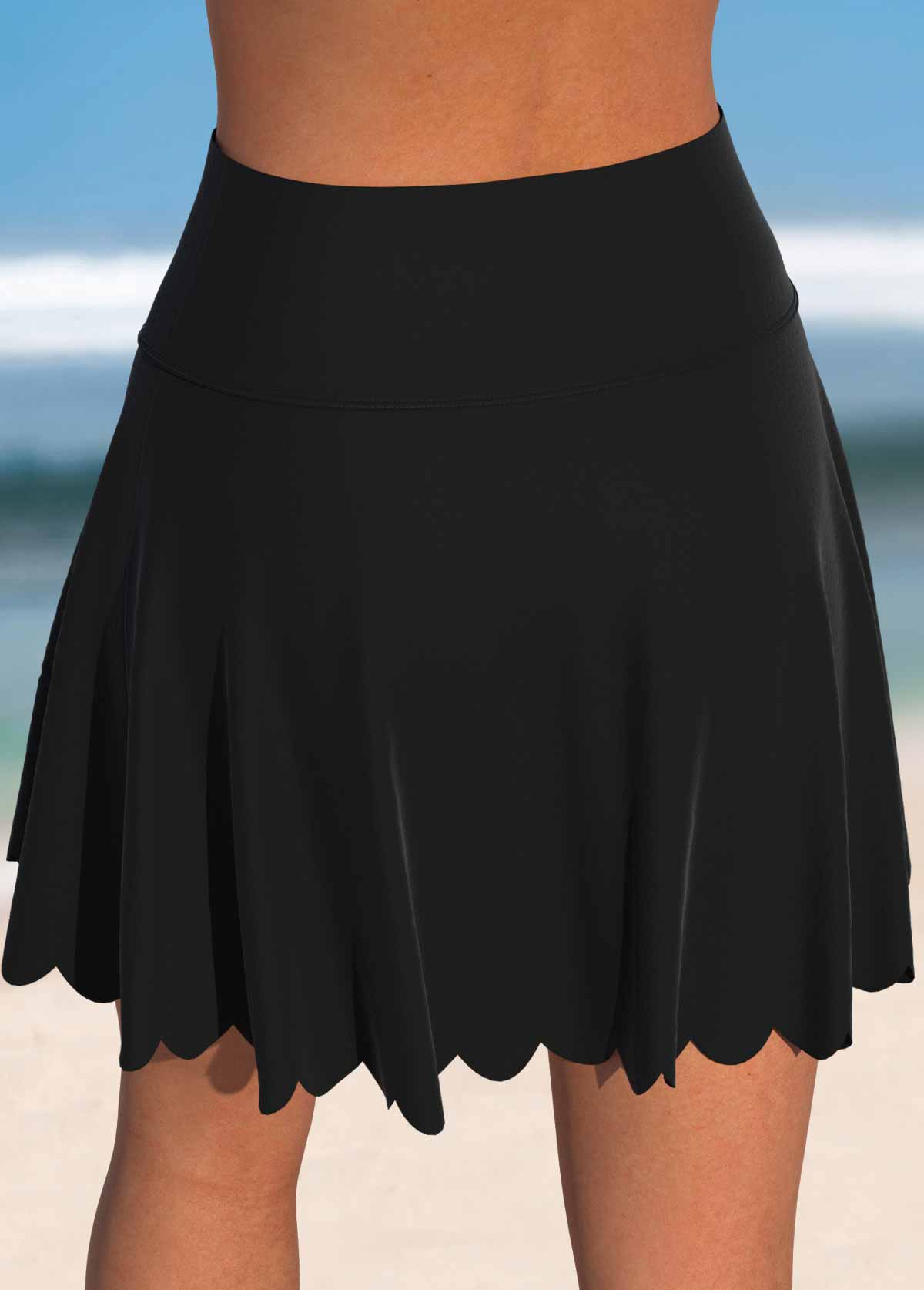 High Waisted Black Scalloped Hem Swim Skirt | picture 