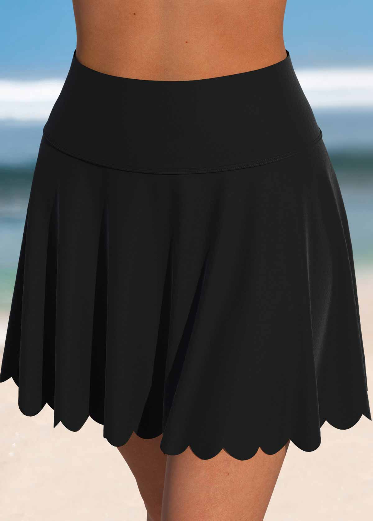 High Waisted Black Scalloped Hem Swim Skirt | picture 