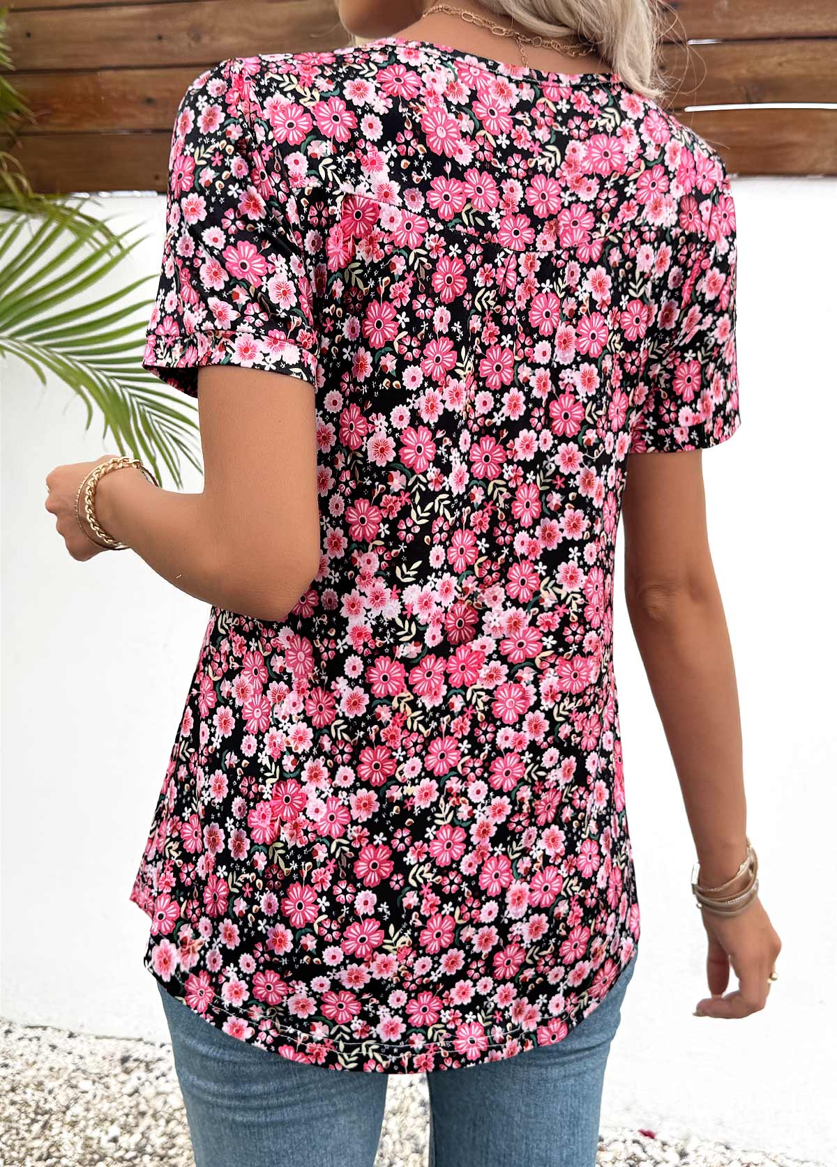 Multi Color Cut Out Ditsy Floral Print T Shirt | picture 