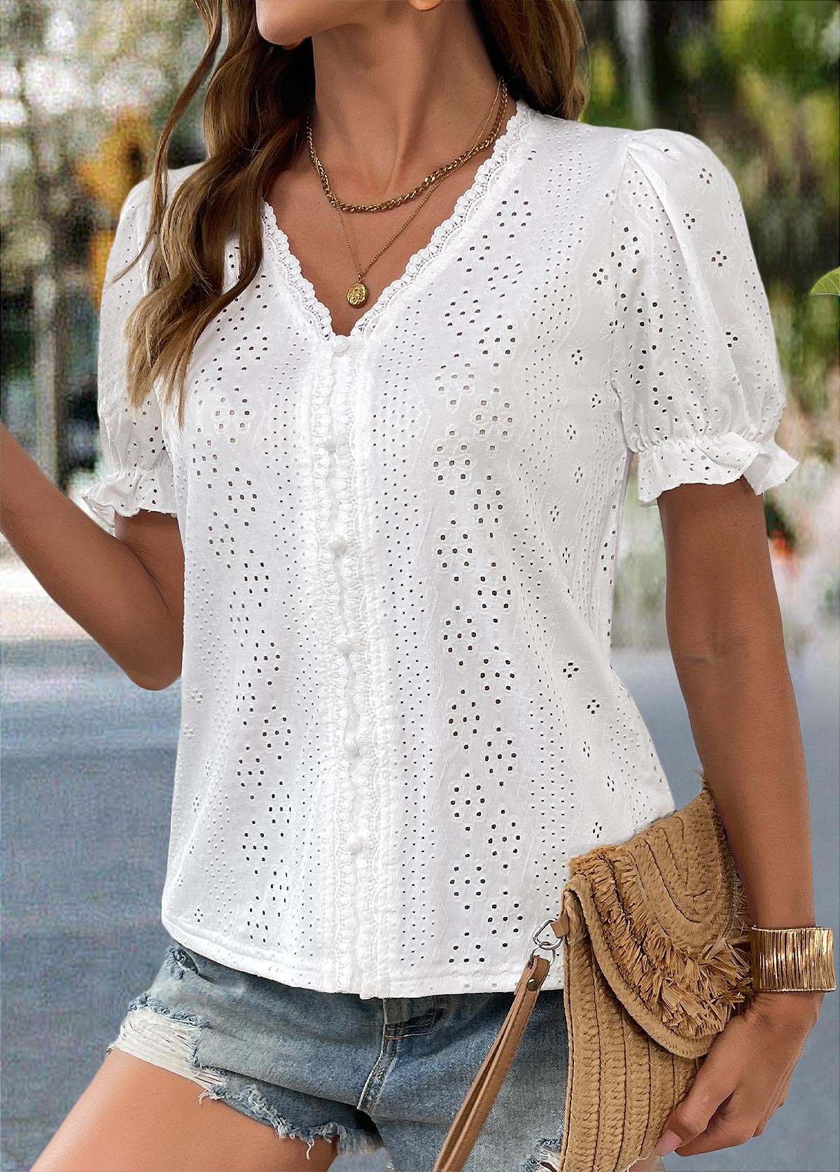 White Tummy Coverage Short Sleeve V Neck T Shirt | picture 