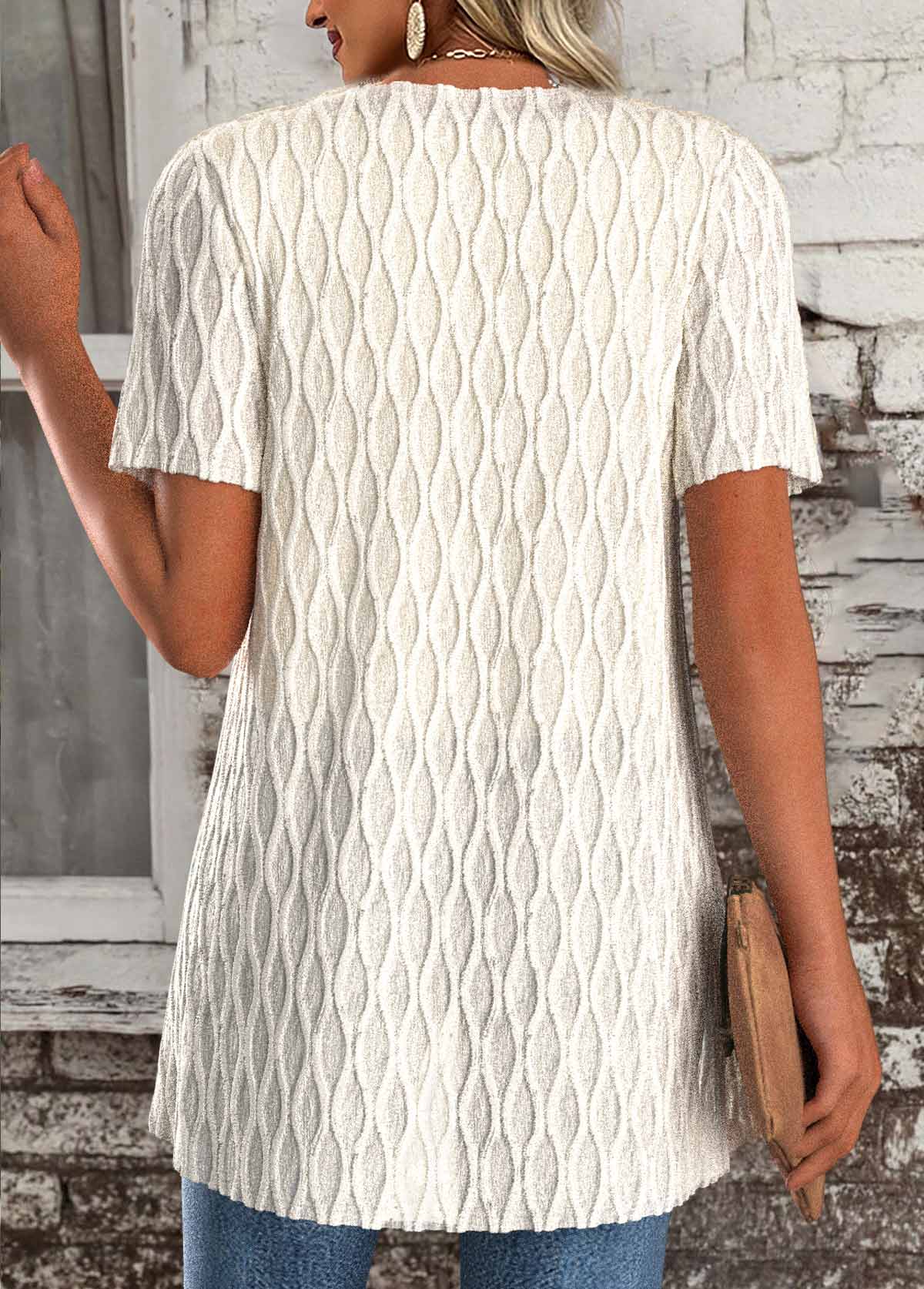 Beige Short Sleeve Fake Two Piece Twinset | picture 