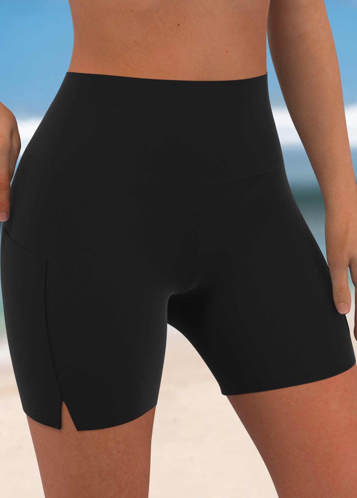 High Waisted Split Black Swim Shorts | picture 