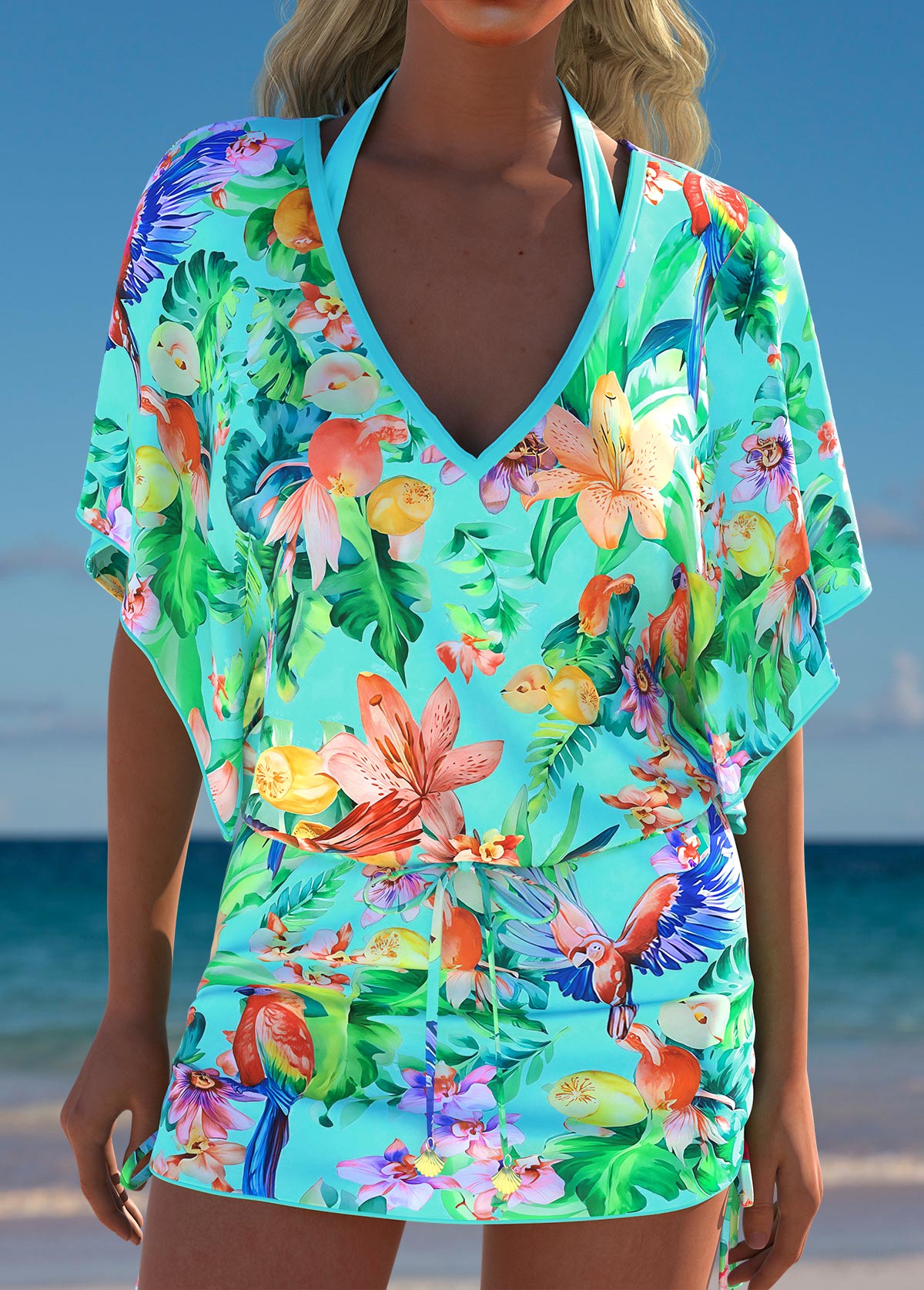Tropical Plants Print Mint Green Cover Up | picture 