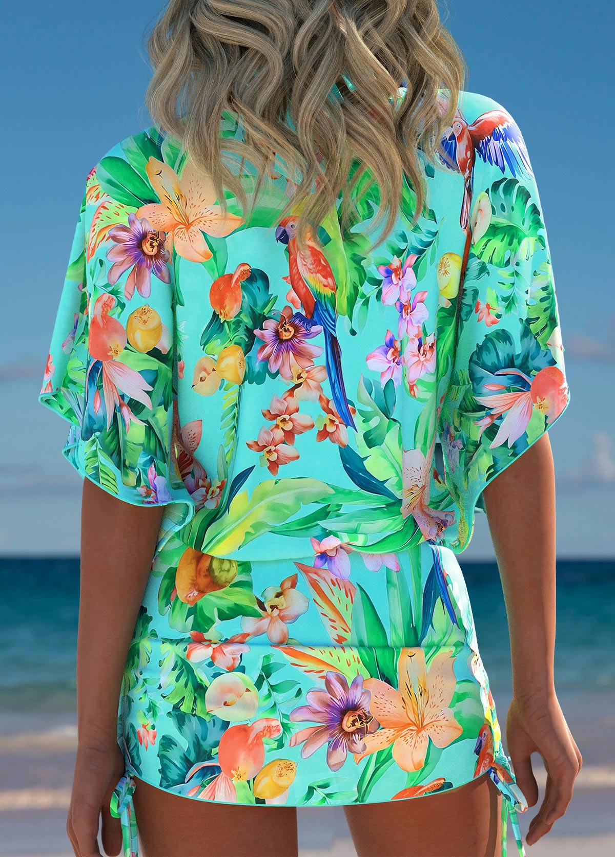 Tropical Plants Print Mint Green Cover Up | picture 