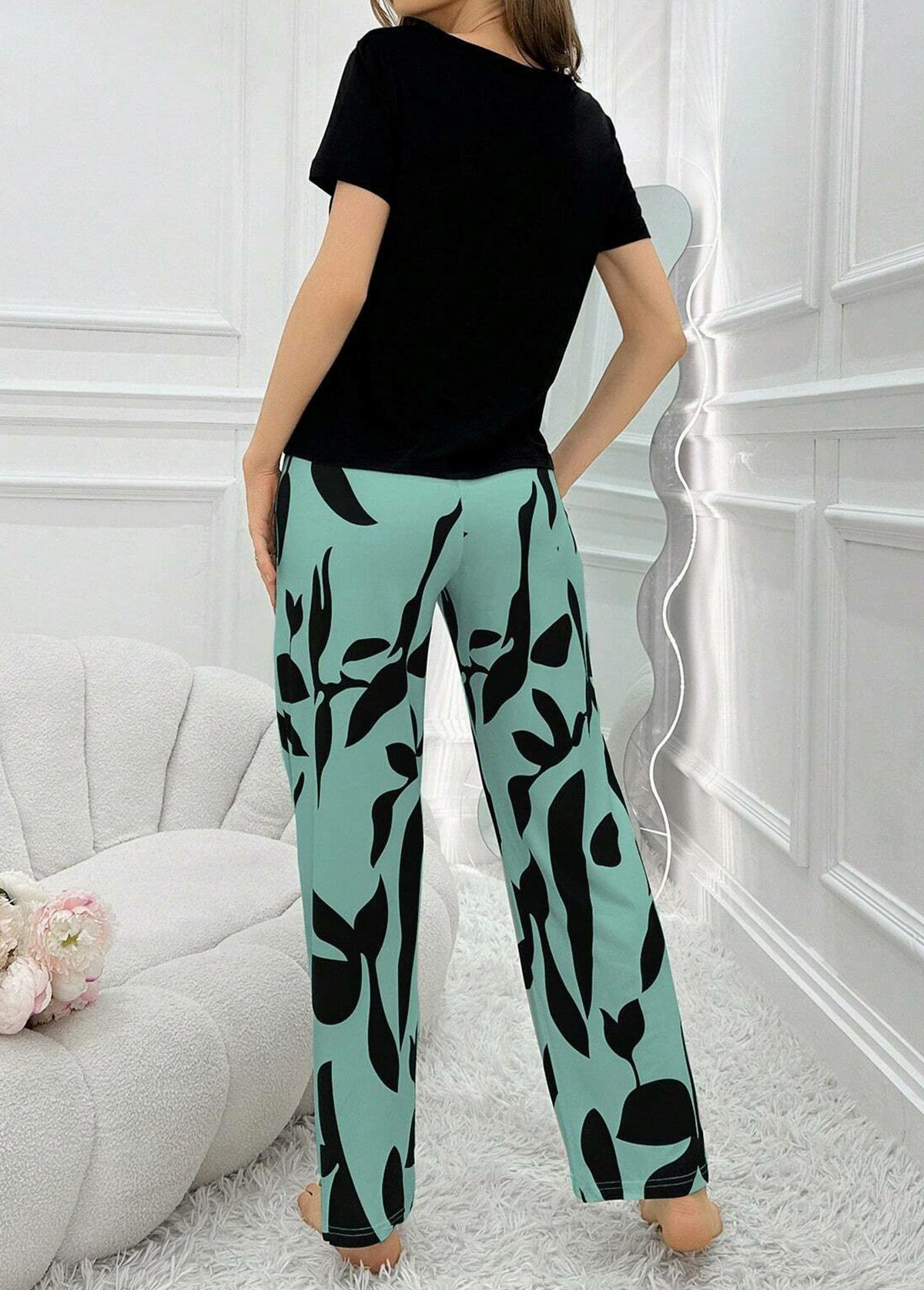 Mint Green Plants Print Lounge Top and Pants | picture 