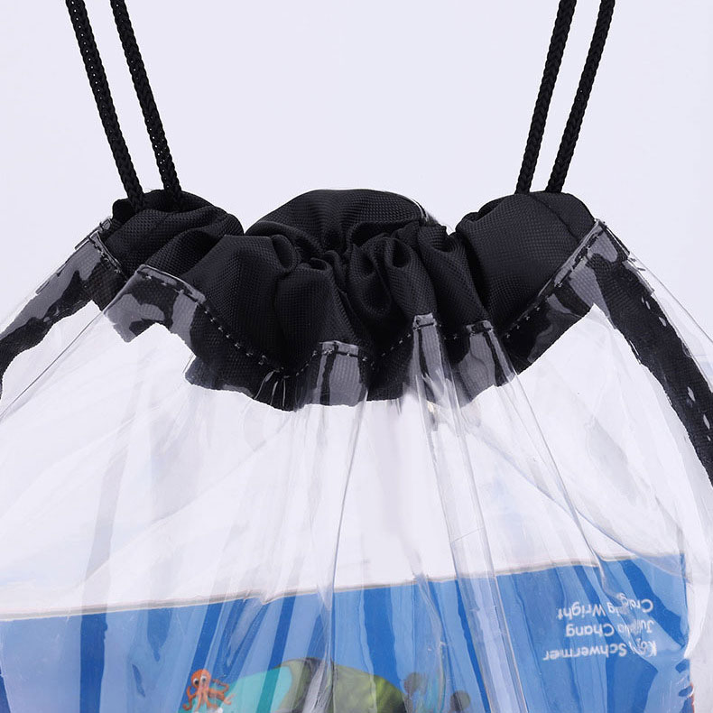 Black Transparent Drawstring Backpack Beach Bag | picture 