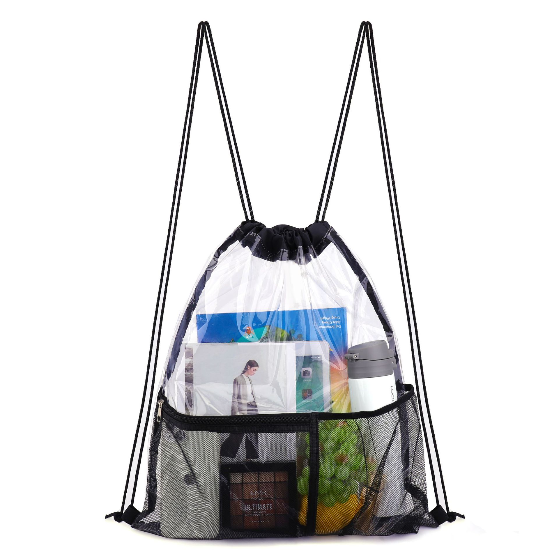 Black Transparent Drawstring Backpack Beach Bag | picture 