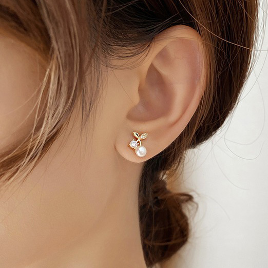 Golden Cherry Design Pearl Copper Earrings | picture 