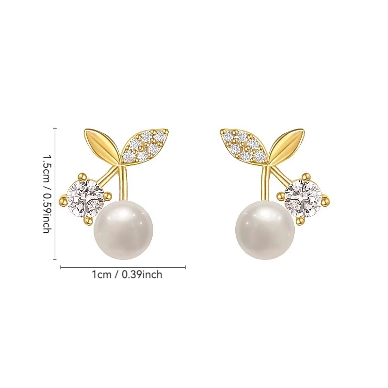 Golden Cherry Design Pearl Copper Earrings | picture 