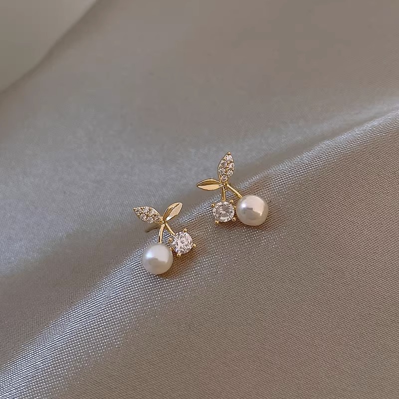 Golden Cherry Design Pearl Copper Earrings | picture 