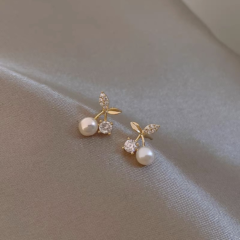 Golden Cherry Design Pearl Copper Earrings | picture 