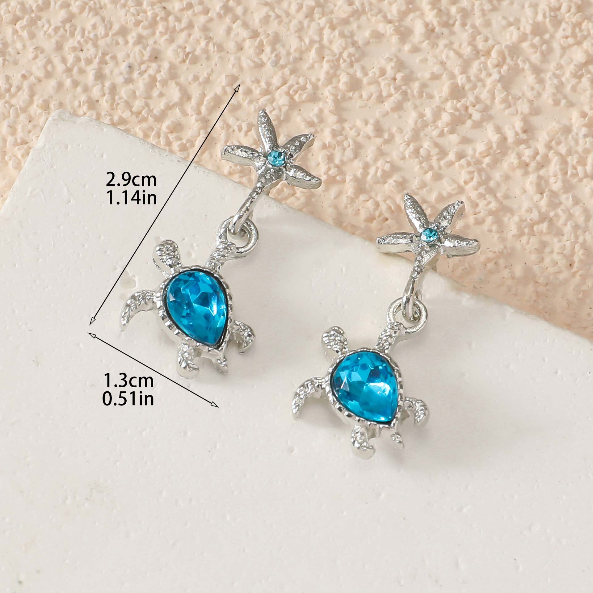 Neon Blue Starfish Turtle Alloy Earrings | picture 