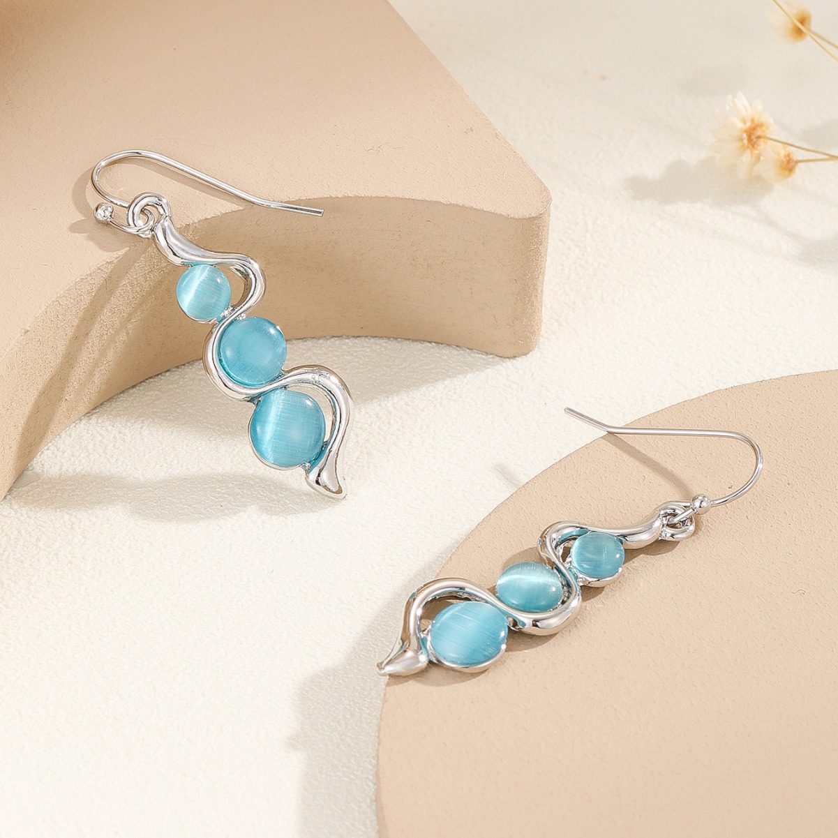 Light Blue Geometric Design Alloy Earrings | picture 