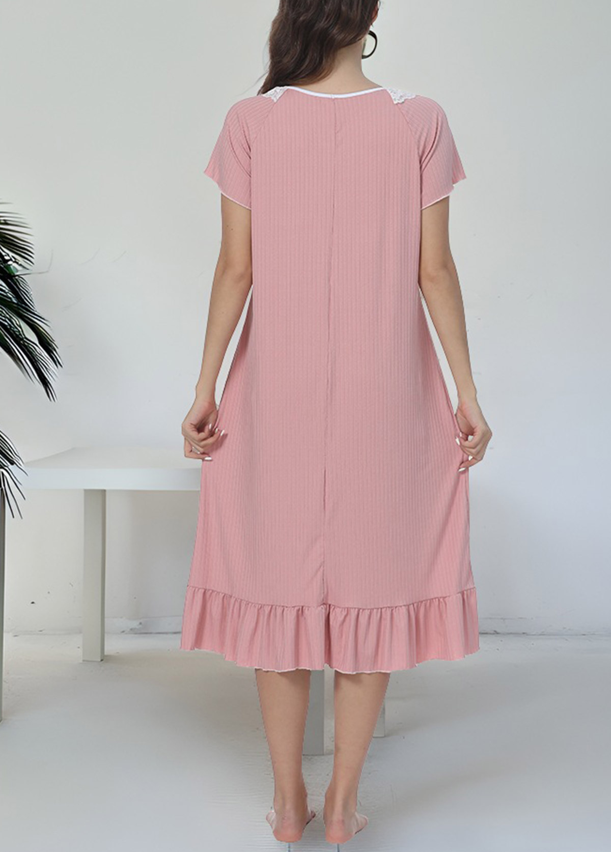 Light Pink Short Sleeve Round Neck Nightdress | picture 