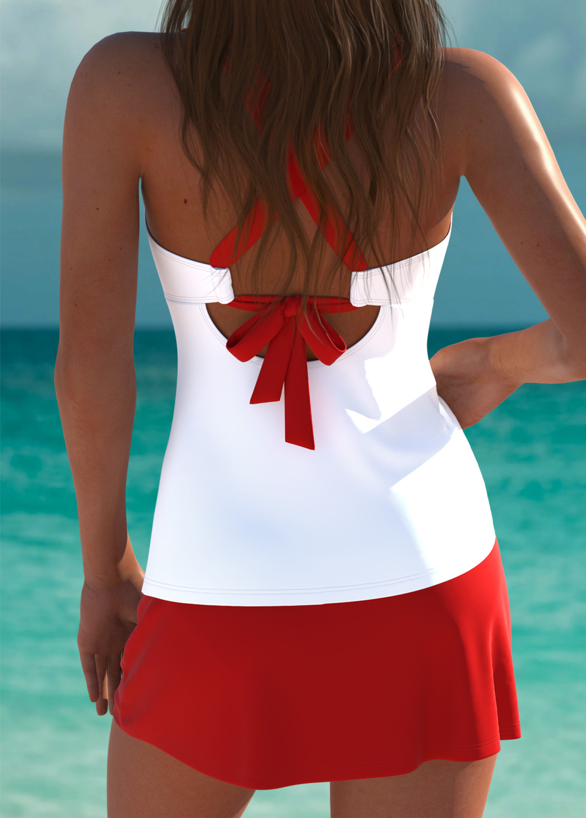 Plus Size Mid Waisted Red Floral Print Tankini Set | picture 
