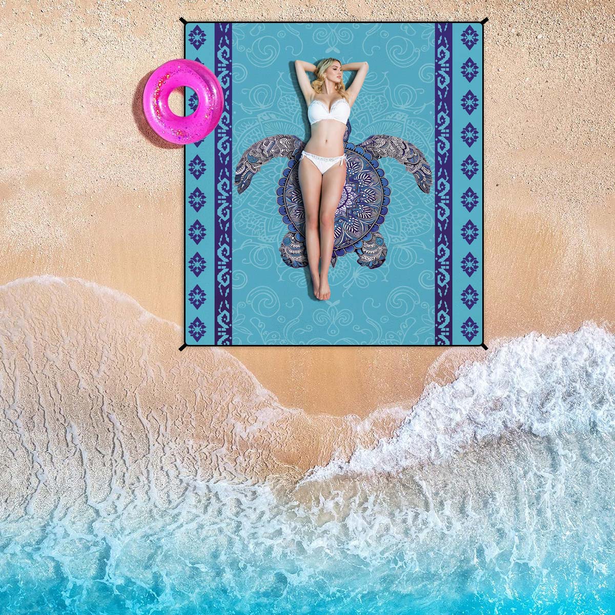 Blue Marine Life Print Beach Blanket | picture 