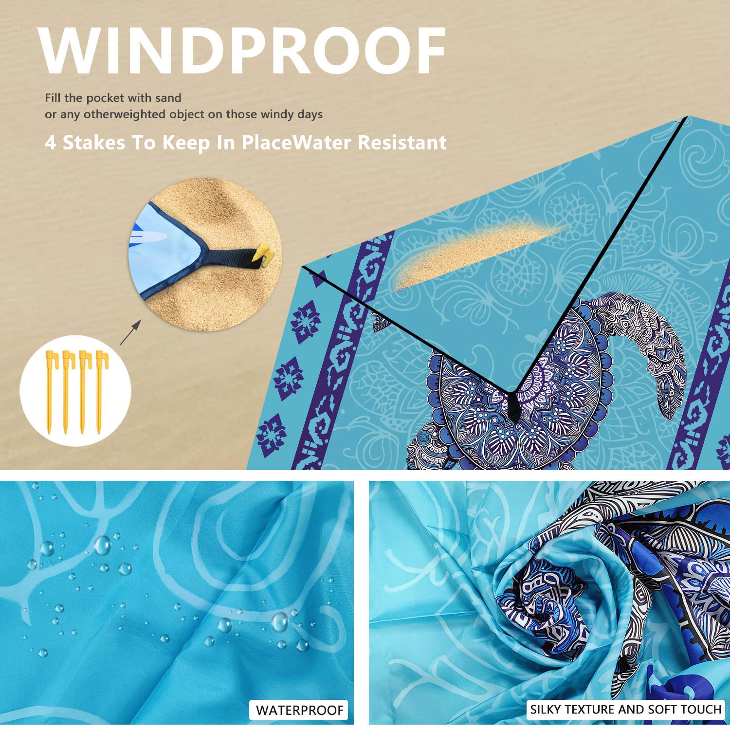 Blue Marine Life Print Beach Blanket | picture 