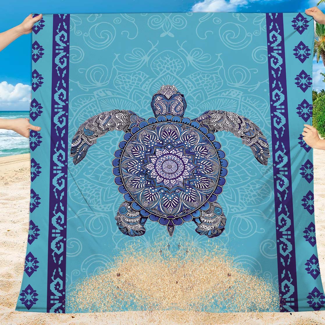 Blue Marine Life Print Beach Blanket | picture 