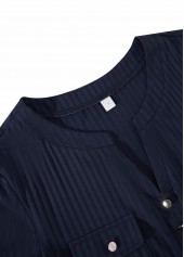 Navy Button Short Sleeve Split Neck Blouse | thumb picture 
