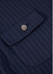 Navy Button Short Sleeve Split Neck Blouse | thumb picture 