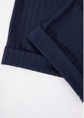 Navy Button Short Sleeve Split Neck Blouse | thumb picture 