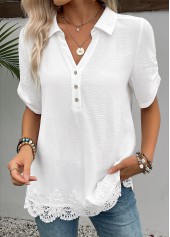 White Short Sleeve Shirt Collar Blouse | thumb picture 