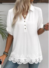 White Short Sleeve Shirt Collar Blouse | thumb picture 